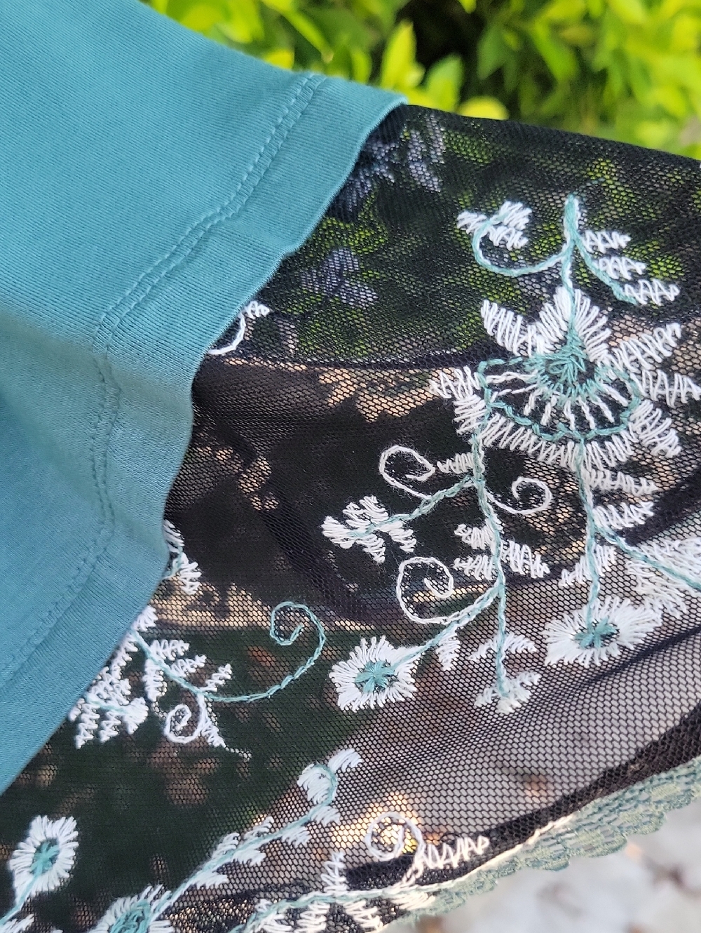 Teal Long-Sleeve Lace Embroidered Hem Women's Tunic Top M - Picture 11 of 12